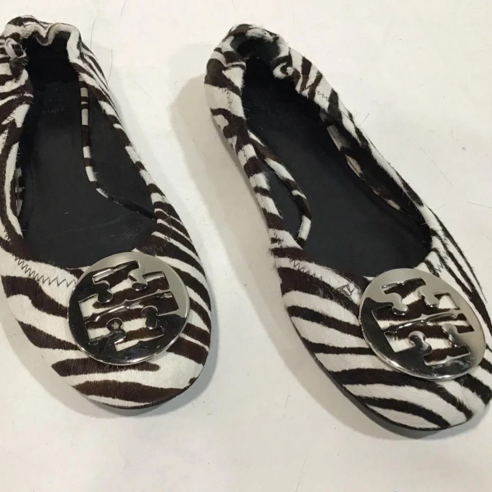 Women’s Tory Burch Calf Hair Black and White Zebra Ballet Flats Size 9